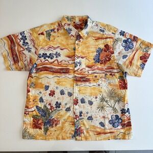 Vtg Angelica Hawaiian Shirt Mens XL Yellow Cotton Tropical Floral Aloha USA